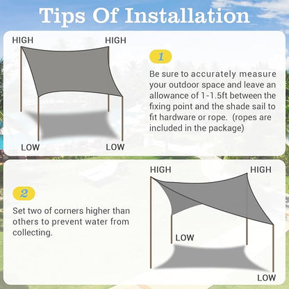 HappyTrends Sun Shade Sail,Heavy Duty UV Protection Beach Shade Canopy Wind sail,Tear and Rust Resistant Patio sail Shade for Yard Deck Lawn Garden Rectangle Sunshade(12'x 12',Grey)