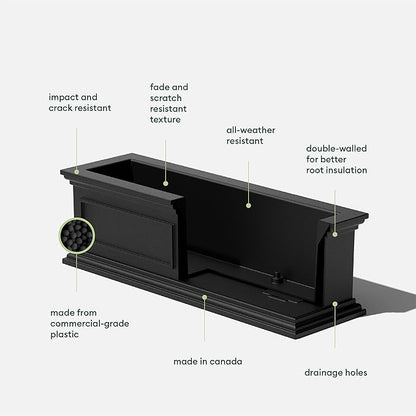 Veradek Brixton Window Box Plastic Planter - Large Rectangular Planter for Outdoor Balcony/Windowsill | Crack-Resistant All-Weather | Classic Estate Design for Flowers, Herbs, Succulents