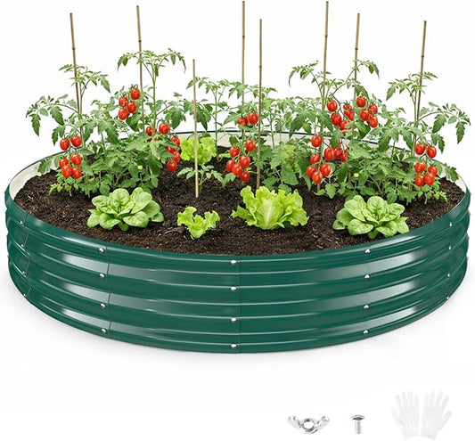 Round Galvanized Raised Garden Bed, 6x6FT, 12" Depth for Outdoor Gardening, Heavy Duty Metal Planter Box for Vegetables, Flowers & Herbs, Rust-Resistant, Easy DIY Assembly