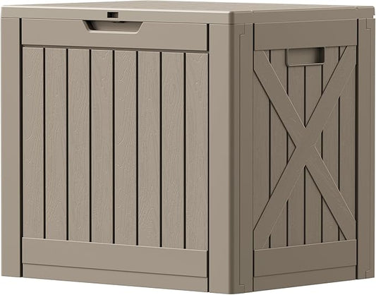 Patiowell 43 Gallon Resin Deck Box, Outdoor Storage Box for Patio Furniture, Deliveries, Pool Supplies,Waterproof and Lockable (Light-Brown)