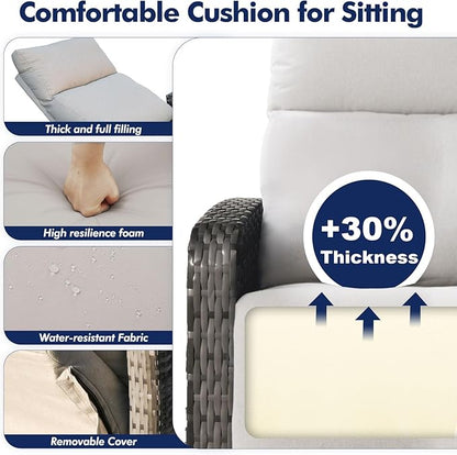 Outdoor Recliner Chair, Wicker Patio Recliners with Adjustable Backrest and Extended Foot Rest, Reclining Patio Chairs with Flip Table & Removable Cushion Cover for Porch