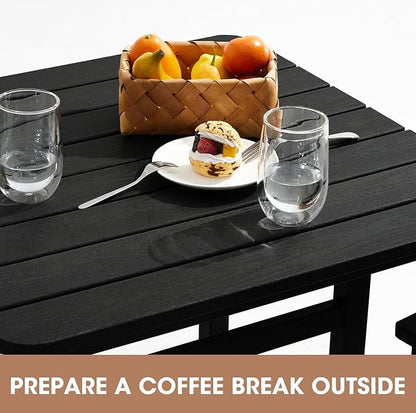 SERWALL 6 Pieces Outdoor Patio Bar Set with 9ft Umbrella, Outdoor HDPE Barstool and Table Furniture Set with Patio Umbrella, Black