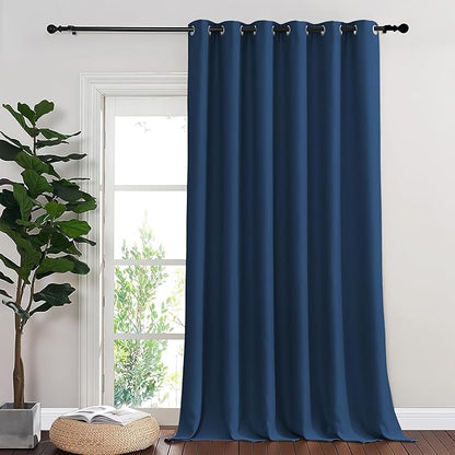 NICETOWN Room Divider Curtain 132 Inches Long, Wide Blackout Sliding Door Curtain for Bedroom, Room Darkening Privacy Window Curtain for Patio Door (1 Panel Set, Moroccan Blue, 80 x 132 Inch)