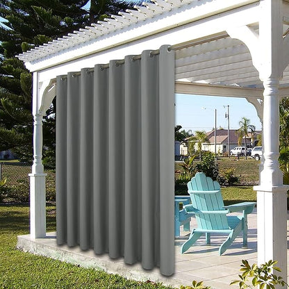BONZER Outdoor Waterproof Curtains for Patio Wide Grommet Light Filtering Outside Curtains for Gazebo, Porch, Pergola, Pavilion, 1 Panel, 110W x 95L inch, Grey