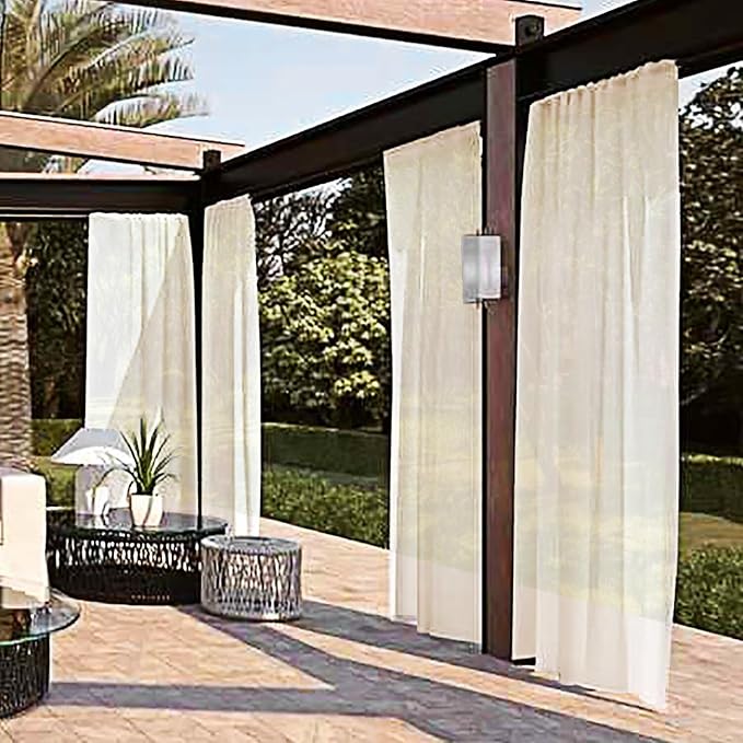 SpaceDresser Waterproof Outdoor Sheer Curtains for Patio - 2 Panels Rod Pocket Indoor Voile Sheer Curtain for Living Room,52W x 108L inch, Ivory