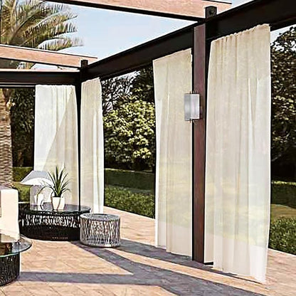 SpaceDresser Waterproof Outdoor Sheer Curtains for Patio - 2 Panels Rod Pocket Indoor Voile Sheer Curtain for Living Room,100W x 120L inch, Ivory