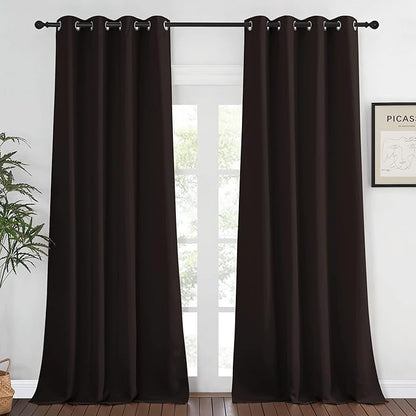 NICETOWN Blackout Curtains 120 inch Length for Sliding Glass Door, Grommet Thermal Insulated Room Darkening Sound Reducing Drapes for Room Divider, 1 Panel, W52 x L120, Toffee Brown