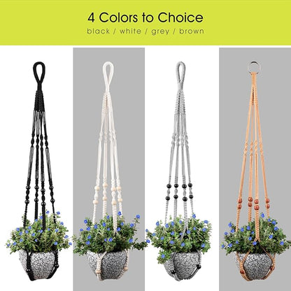 RIFNY Macrame Plant Hanger for 5 to 10 Inch Plant Pots, 35 Inch Indoor Handmade Woven Rope Hanger Kits with Hooks and Wood Beads, Hanging Planter Basket Holder for Boho Home Decor (Black, 3 Pack)