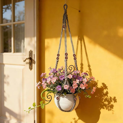 35 Inch Macrame Plant Hanger, Large for up to 15 Inch Pot Extra Long Hanging Planter Holder Basket with Wood Beads for Indoor Outdoor Home Decor (Grey, 2-Pack)