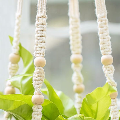 Mkono 43 Inch Macrame Plant Hanger Large for up to 12 Inch Pot Extra Long Hanging Plant Holder No Tassels Hanging Planter Basket with Wood Beads for Indoor Outdoor Boho Home Decor, Ivory, Set of 2