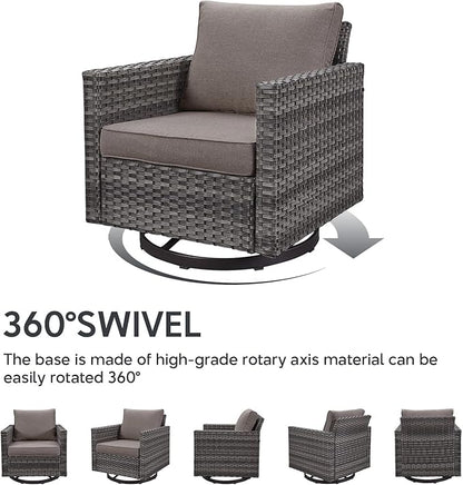 Belord Patio Sectional Furniture Set with Coffee Table: 8 Pieces Wicker Patio Conversation Set with L Shaped Sofa, Outdoor Swivel Glider Rocker, Rattan Ottomans, Removable