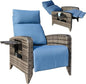 Upgraded Outdoor Recliner Chair, Reclining Patio Chairs with Adjustable Back up to 150°Lay Flat and Extended Footrest, Wicker Recliner Chairs with Flip Table and Removable Olefin Cushion