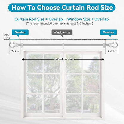 Silver Curtain Rods for Windows 28 to 48 Inch, 2 Pack 5/8" Diameter Heavy Duty Metal Adjustable Small Drapery Rod With Bracket