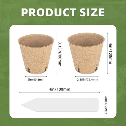 70Pcs Biodegradable 3.15” Peat Pots with 70Pcs Plant Labels, Biodegradable Seed Starter Pots with Drainage Holes, Nursery Pots for Seedlings, Herbs, Vegetables, Flowers, Gardening Kit