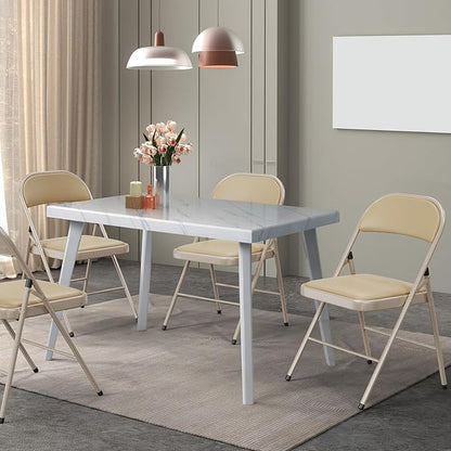 VINGLI 8 Pack Folding Chairs with Padded Seats, Metal Frame with Pu Leather Seat & Back, Capacity 350 lbs, Set of 8, Khaki