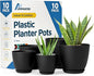 Lifemaster Plant Pots with Multi Drainage Holes - 10 Pieces Versatile, Sturdy Plastic, Stackable Design Home Decor Flower Pots for Indoor and Outdoor Gardening - Black