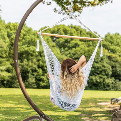 Lazy Daze Hammocks Hanging Chair Caribbean Swing Chair Hammock Chair w/Soft-Spun Cotton Rope, 40" Hardwood Spreader Bar Wide Seat, Max 300 Pounds, for Indoor Outdoor Garden Yard, White