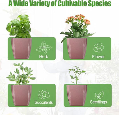 8 Pack Self Watering Pots 4-inch Decorative Flower Planters for Indoor Plants Modern Square planters for Small Plants Window Sill Planters for Succulents, African Violets, Herbs(Rose Gold)
