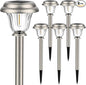DERAYSION Solar Lights Outdoor Waterproof, Brushed Stainless Steel Glass Solar Pathway Lights, Auto On/Off Long-Lasting Outdoor Solar Lights for Garden, Landscape, Path, Yard 6 Pack