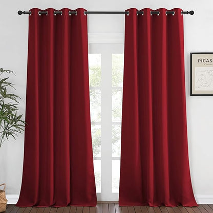 NICETOWN Blackout Window Curtain 90 inch Length - Room Darkening Thermal Insulated Grommet Large Window Treatment Light Blocking for Bedroom/Doorway (Burgundy Red, 1 Panel, W52 x L90)