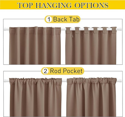 NICETOWN 2 Panels Outdoor Curtains Waterproof Pocket & Back Tab on Top & Bottom, Thermal Insulated Windproof Sun Blocking Outside Privacy Drapes for Patio with Fixed Rope, W84 x L84, Tan