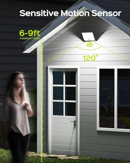 JACKYLED Motion Solar Lights Outdoor, 113 LED Cool White Bright Solar Flood Lights Waterproof, Dusk to Dawn Outdoor Solar Powered Security Lights for Fence Porch Patio Yard Garage, 2 Pack