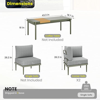 Sundale Outdoor 2 Pieces Metal Patio Furniture Set, Outdoor Sectional Sofa w/6 Inch Olefin Cushion, Modern Outdoor Conversation Sets for Porch, Balcony