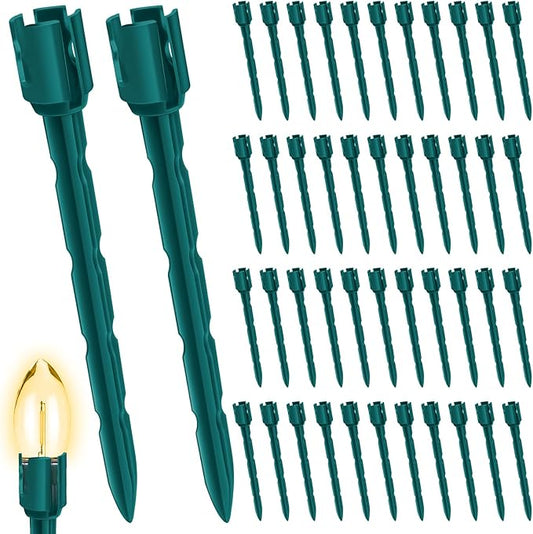 60 Pcs 7.5 Inch Christmas Light Stakes, Christmas Yard Stakes for C7 C9 Christmas Lights, Garden Path Walkway Holiday Decorations(Green)