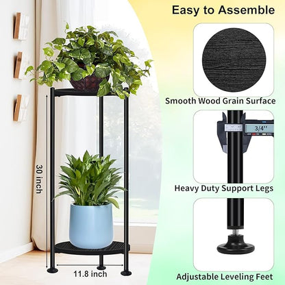 2-Pack Plant Stand Indoor Outdoor, 30'' Tall Plant Stands for Indoor Plants, Heavy Duty Indoor Plant Shelf, 2 Tier Display Rack for Living Room, Balcony, Deck, Black
