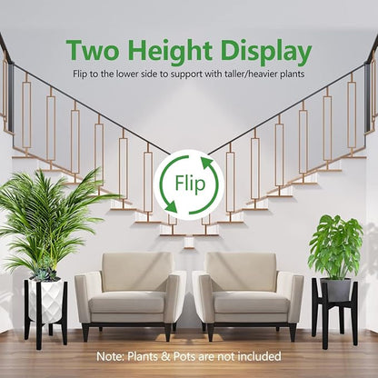 OERGKE 2 Pack Plant Stand Indoor, Adjustable Bamboo Mid Century Modern Plants Stands, Corner Flower Holder for Living Room, Fits 8 to 12 Inches Pots, (Pot & Plant Not Included)(Black)