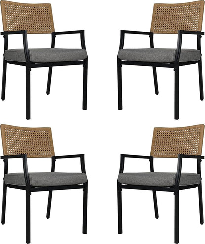 Grand patio Outdoor Dining Chair Set of 4, 4 Pieces Patio Dining Chairs, Stackable Wicker Chairs Set with Cushions Armrest for Restaurant, Outdoor, Garden, Porch, Lawn and Poolside