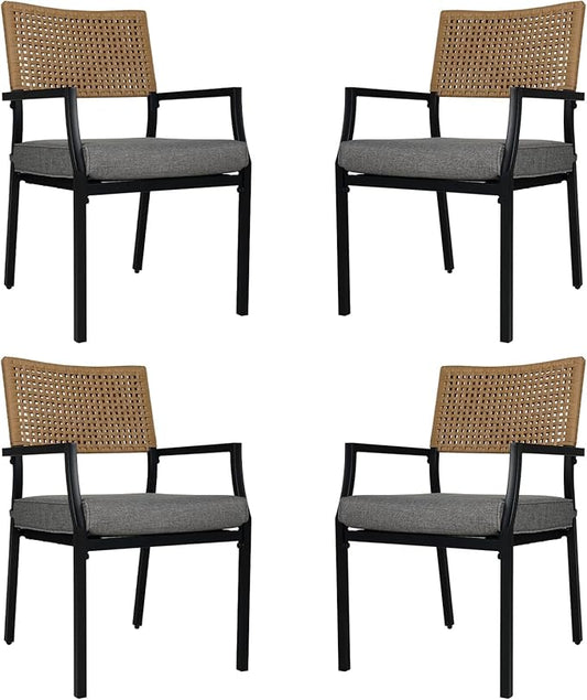 Grand patio Outdoor Dining Chair Set of 4, 4 Pieces Patio Dining Chairs, Stackable Wicker Chairs Set with Cushions Armrest for Restaurant, Outdoor, Garden, Porch, Lawn and Poolside
