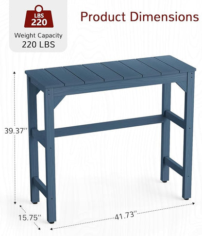 Stoog Patio Bar Table, All-Weather Outdoor Bar Height Table with Adjustable Feet, Low Maintenance, for Balcony, Deck, Porch, and Poolside, Blue