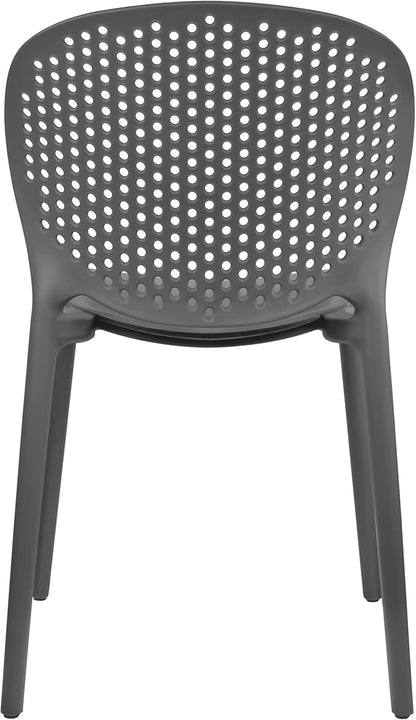 2xhome Set of 3 Patio Dining Chairs | Modern Stackable Outdoor Pool Side Chair | Weather Resistant Plastic for Yard, Porch, Balcony, Kitchen, Gray