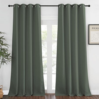 NICETOWN Blackout Curtain for Windows 120 inch Long - Window Treatment Thermal Curtain Solid Grommet Room Darkening Drape for Bedroom/Living Room (Dark Mallard, 1 Panel, W52 x L120)