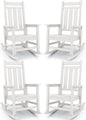 KINGYES Oversized Outdoor Rocking Chair Set of 4, All-Weather Patio Rocking Chairs for Porch, HDPE Outdoor Patio Rockers with High Back & Wide Seat for Garden, Lawn, White