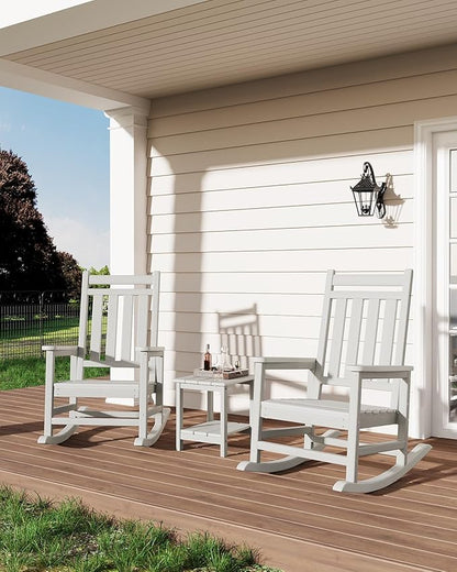 GarveeLife Poly Lumber Rocking Chair Outdoor - HDPE High Back Porch Rocker Chairs for Adults - All Weather Resistant Furniture for Patio - White