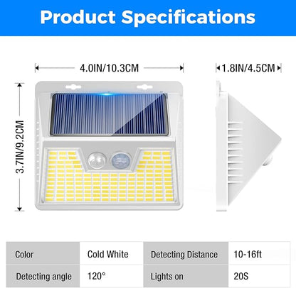 Peasur White Solar Lights Outdoor Waterproof, 6Pack 140LED Solar Powered Motion Sensor Light, 3 Modes Security Wall Lights for Fence Garden Yard Outside