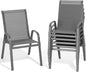 Patio Chairs Set of 6, All Weather Breathable Stackable Outdoor Dining Chairs with High Back and Wide Seat, Easily Set Up Outdoor Chairs Set of 6 with Metal Frame for Backyard Garden Pool, Grey