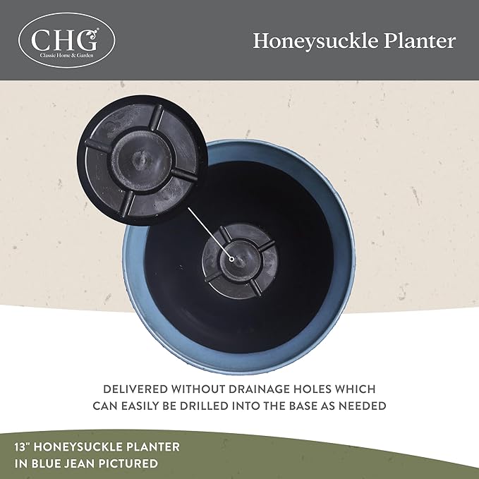 Classic Home and Garden Honeysuckle Resin Planters - Lightweight Indoor & Outdoor Plant Pots - UV-Resistant Plastic Flower Pots - Pot Planters for Flowers & Herbs (13" Stone)