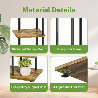 iDavosic.ly 4 Tier Plant Stand Indoor, Tiered Corner Metal Wood Multiple Flower Holder Shelf, 34 Inch Tall Orchid Display Rack for Patio Porch Living Room Balcony Outdoor, Modern Black & Rustic Brown