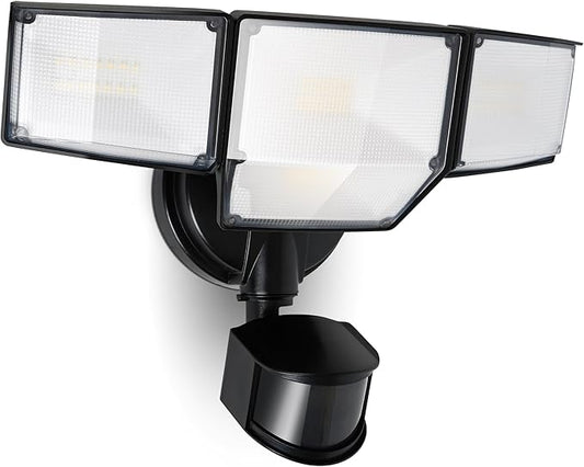 LUTEC 80W 9000LM LED Security Light Hardwire Motion Sensor Outdoor Lights, 4 Head LED Flood Lights Outdoor 5000K Daylight, IP65 Waterproof, Motion Detected Lights for Outside, Garage, Yard (Black)