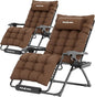 UDPATIO Oversized Zero Gravity Chair Set of 2, 29In XL Patio Reclining Chair with Cushion, Outdoor Folding Recliner with Pillows|Cup Holder|Foot Rest|Padded Headrest, Brown, Support 500LB