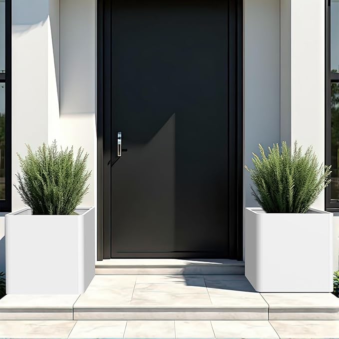 Large Outdoor Planter 26" L x 26" W x 26" H,Metal Square Planter for Outdoor Plants,Heavy Duty Modern Flower Plant Pot for Porch/Patio/Garden