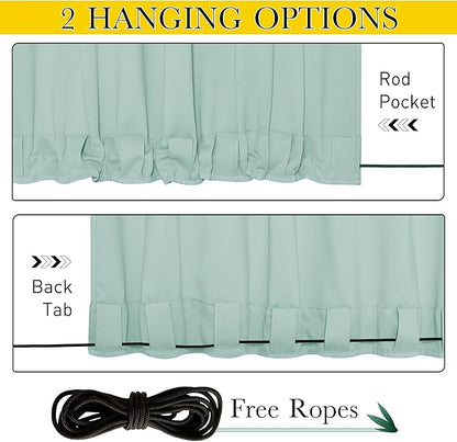 NICETOWN 2 Panels Weighted Outdoor Curtains for Patio Waterproof, Thermal Top & Bottom Grommet & Back Tab Wind-Break Drapes Light & Cold Block Privacy for Pergola with Rope, W52 x L95, Aqua Blue