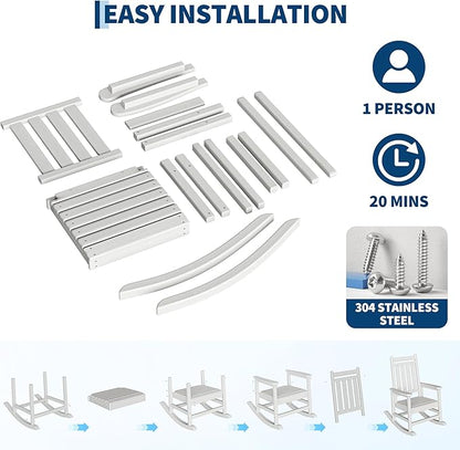 HDPE Rocking Chair Outdoor Set of 6 - Poly High Back Porch Rocker Chairs for Adults - All Weather Resistant Furniture for Patio Front Porch - White