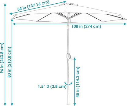 Sunnydaze Outdoor Patio Umbrella - Polyester Table Market Umbrella with Push-Button Tilt and Crank - 8 Sturdy Ribs - Navy Blue - 9ft
