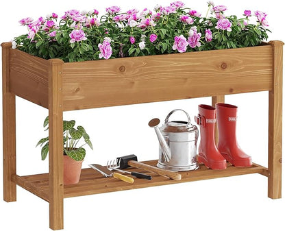 FILWH Raised Garden Bed with Legs Elevated Wooden Planter Box Stand Large Planter Stand Box for Fruits Vegetables Flowers with Divider with Bag - 48 * 24 * 30.5IN（Brown）