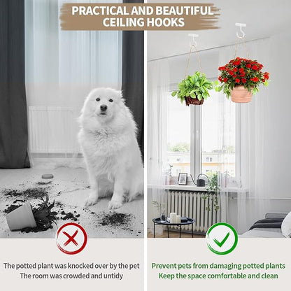 Plant Hooks for Hanging Plant Bracket 6inch Metal Plant Hanger Decorative Wall-Plant Wall Hanger for Hanging Lanterns, Bird Feeder, Flower Basket, Home Decor Indoor & Outdoor 4 Pack(White)