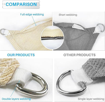 Patio Paradise 10' x 10' x 10' Sun Shade Sail Triangle Canopy Shade Cloth Fabric Sunlight Block Patio Pergola Cover HDPE Deck Awning for Outdoor Backyard Roof Shading, Gray